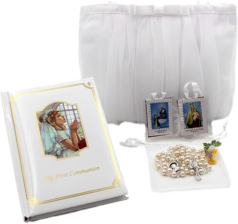 مجموعة هدايا وإكسسوارات ومحفظة أورجانزا بيضاء من كريستيان ليفينج فيرست كوميونيون in Kuwait