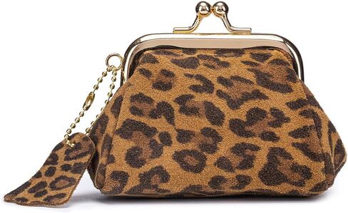 Exotic Print Kiss-lock Coin Purse, Soft Suede-like Keychain Wallet, Portable Mini Bag for Women,Brown in Saudi Arabia