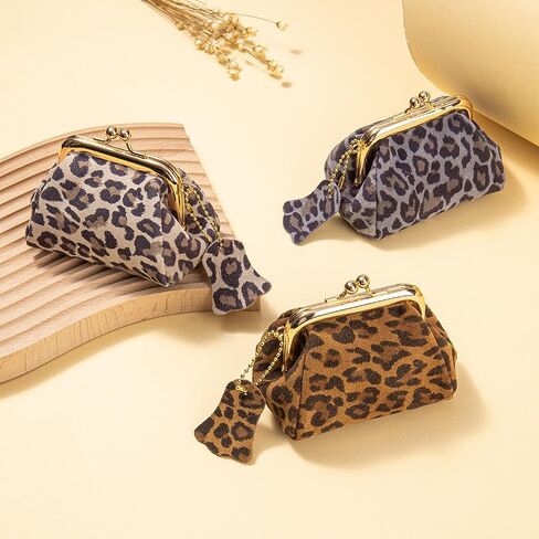 Exotic Print Kiss-lock Coin Purse, Soft Suede-like Keychain Wallet, Portable Mini Bag for Women,Brown in Saudi Arabia