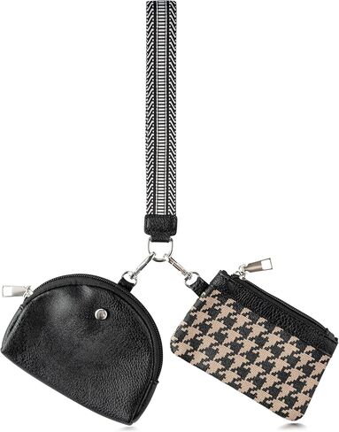 Mini Zipper Wrist Wallet - Mini Dual Coin Pouch Around Wrist Wallet Sets with Keychain Portable Travel Outdoor Walk Storage Coin Purse Pocket Secure Detachable Organizer for Women Girl in Kuwait