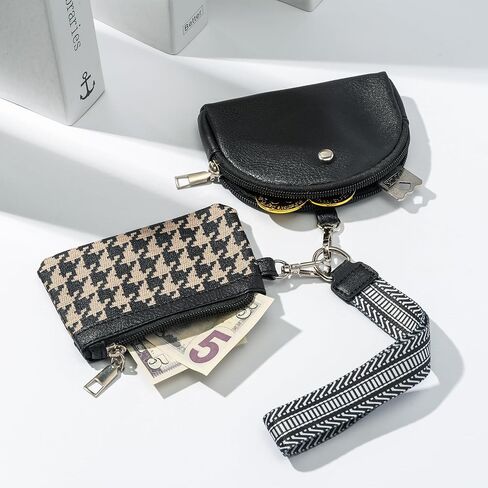 Mini Zipper Wrist Wallet - Mini Dual Coin Pouch Around Wrist Wallet Sets with Keychain Portable Travel Outdoor Walk Storage Coin Purse Pocket Secure Detachable Organizer for Women Girl in Kuwait