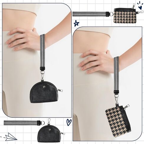 Mini Zipper Wrist Wallet - Mini Dual Coin Pouch Around Wrist Wallet Sets with Keychain Portable Travel Outdoor Walk Storage Coin Purse Pocket Secure Detachable Organizer for Women Girl in Kuwait