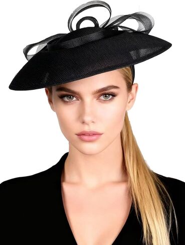 Wide Brim Church Hat for Women - Elegant Kentucky Fascinator with Bow Mesh,Bridal Wedding Tea Party Derby Formal Top Hats in Saudi Arabia