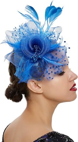 قبعات فاسيناتورز، غطاء رأس لحفلات الشاي، قبعة ريش على شكل زهرة مع مشبك شعر وعصابة رأس مناسبة للنساء. in Kuwait