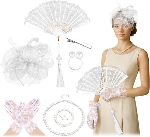Tea Party Hat and Lace Gloves Set for Women, Elegant Accessories for Wedding Bridal Shower Garden Party in Saudi Arabia