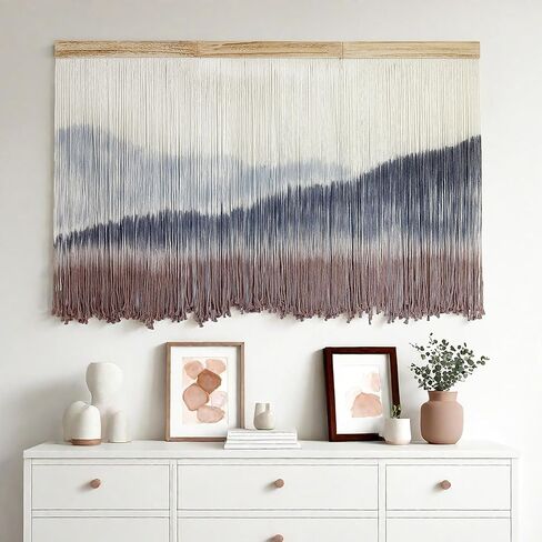 AKSWSHO Macrame Wall Hanging, Extra Large Mountain Dip-Dye Handmade Cotton Tapestry 59.06" x 38.19", Oversized Boho Wall Décor for Living Room Bedroom Studio Entryway, Serene Handcrafted Home Gift in Saudi Arabia