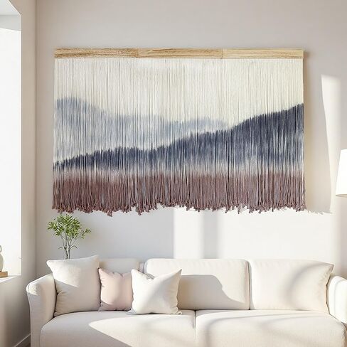 AKSWSHO Macrame Wall Hanging, Extra Large Mountain Dip-Dye Handmade Cotton Tapestry 59.06" x 38.19", Oversized Boho Wall Décor for Living Room Bedroom Studio Entryway, Serene Handcrafted Home Gift in Saudi Arabia