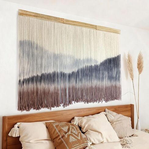 AKSWSHO Macrame Wall Hanging, Extra Large Mountain Dip-Dye Handmade Cotton Tapestry 59.06" x 38.19", Oversized Boho Wall Décor for Living Room Bedroom Studio Entryway, Serene Handcrafted Home Gift in Saudi Arabia