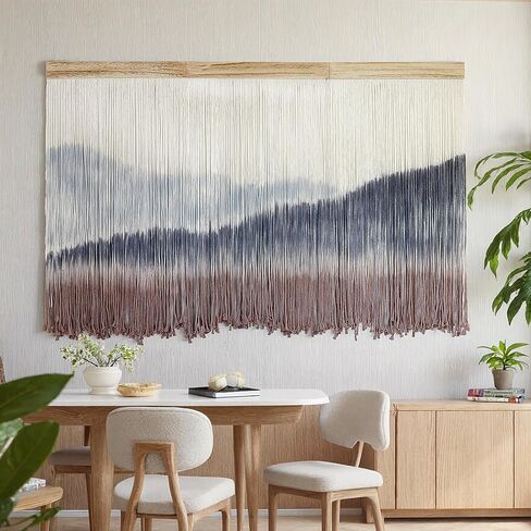 AKSWSHO Macrame Wall Hanging, Extra Large Mountain Dip-Dye Handmade Cotton Tapestry 59.06" x 38.19", Oversized Boho Wall Décor for Living Room Bedroom Studio Entryway, Serene Handcrafted Home Gift in Saudi Arabia