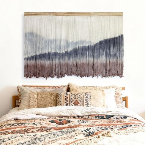 AKSWSHO Macrame Wall Hanging, Extra Large Mountain Dip-Dye Handmade Cotton Tapestry 59.06" x 38.19", Oversized Boho Wall Décor for Living Room Bedroom Studio Entryway, Serene Handcrafted Home Gift in Saudi Arabia