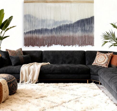 AKSWSHO Macrame Wall Hanging, Extra Large Mountain Dip-Dye Handmade Cotton Tapestry 59.06" x 38.19", Oversized Boho Wall Décor for Living Room Bedroom Studio Entryway, Serene Handcrafted Home Gift in Saudi Arabia