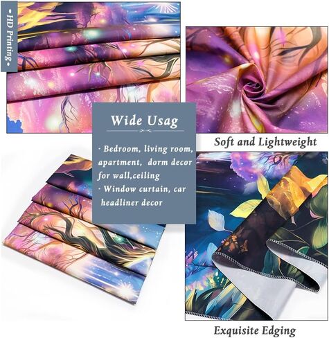 Yuiqear أسود ضوء شجرة الحياة نسيج الأشعة فوق البنفسجية رد الفعل شلال الجبل المفروشات Blacklight الفضاء جدار ديكور الأزهار النباتية الخيال Lanscape نسيج الجدار شنقا لغرفة النوم in Kuwait