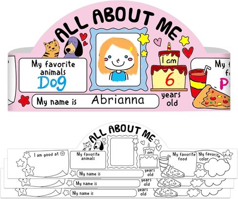 All About Me Crowns Craft Kit for Kids 24pcs First Day of School Coloring Paper Party Hats All About Me Paper Party Hats for Kindergarten Preschool Elementary Calssroom Activity Party Supplies in Kuwait