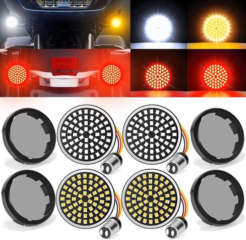 2 بوصة LED إشارات الانعطاف 1157 1156 مجموعة مصابيح LED أمامية وخلفية مع 4 عدسات مدخنة غطاء خرطوم على شكل رصاصة متوافق مع Harley Davidson Street Glide Road Glide Dyna Sportster in Kuwait