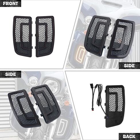 HDBUBALUS Motorcycle LED Fairing Lower Grills Turn Signal Running Light Fit for Harley Touring Street Gilde Classic Road Gilde Electra Glide Ultra Limited FLHR FLHRC FLTRXS 2014-2023 Black in Saudi Arabia