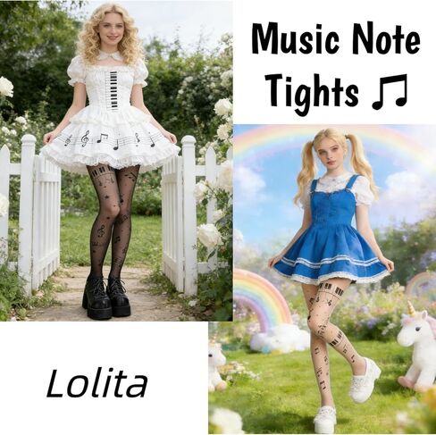 2Pcs Funky Music Note Sheer Tights - Whimsical Piano Key & Musical Print Pantyhose, Stretchy Y2K Aesthetic Stockings for Concerts, Parties & Daily Wear in Saudi Arabia