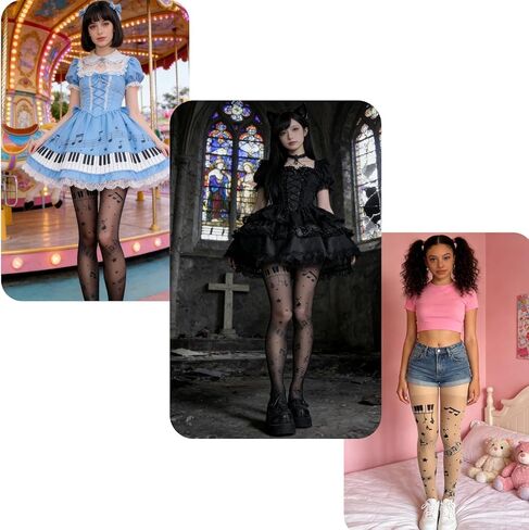 2Pcs Funky Music Note Sheer Tights - Whimsical Piano Key & Musical Print Pantyhose, Stretchy Y2K Aesthetic Stockings for Concerts, Parties & Daily Wear in Saudi Arabia