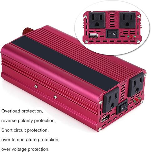 1500 Watt Inverter, Inversor de Corriente 12V DC A 110V, Power Inverter, with 3.1 A USB Port, for in Car Us, Vehicles, Red in Saudi Arabia