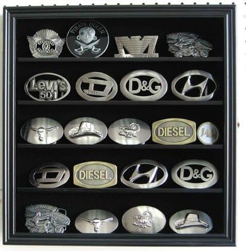 DisplayGifts 3" Belt Buckle Display Case Wall Shadow Box Cabinet Glass Door BCLC01-BLA Small Black in Saudi Arabia
