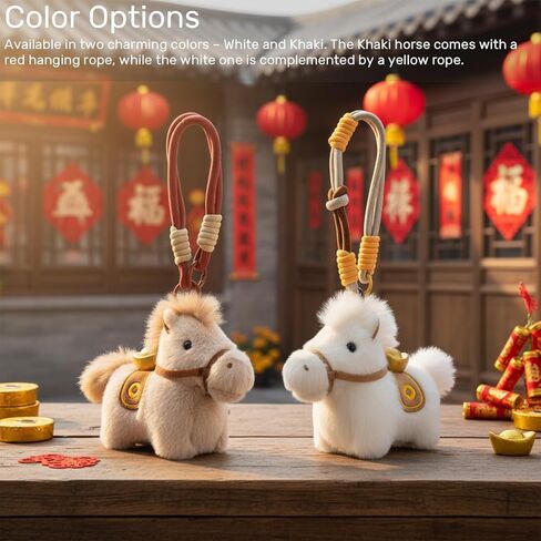 Plush Horse with Gold Ingot Keychain - Adorable Chinese Mascot, Year of the Horse Pendant, Fengshui Decor in Kuwait