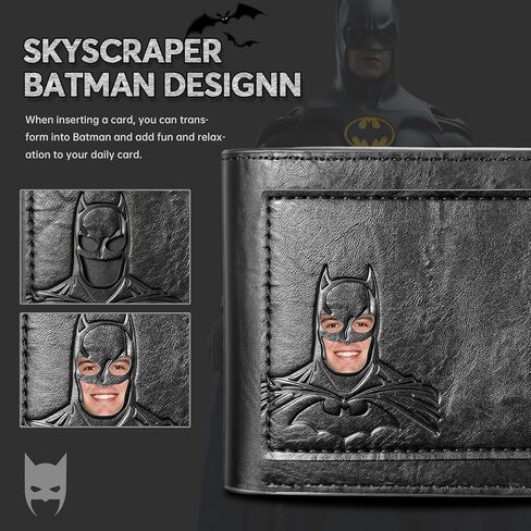 محفظة AMARONE الجلدية الخفاش للرجال هدية عيد الحب له هدية شخصية للزوج هدايا عيد ميلاد فريدة من نوعها أفضل للذكرى السنوية | معرف البطل مع قناع البطل الخارق المعدني ثلاثي الأبعاد (ثنائي الطي) in Kuwait
