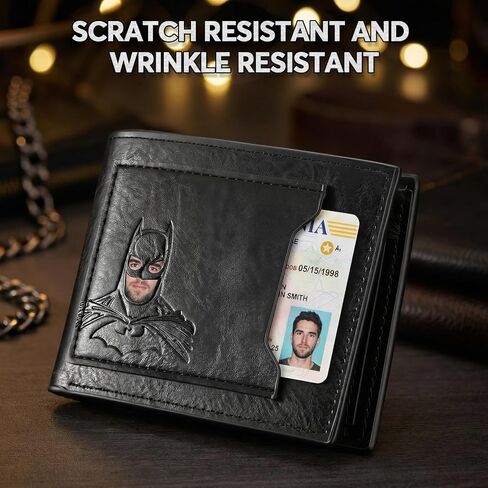 محفظة AMARONE الجلدية الخفاش للرجال هدية عيد الحب له هدية شخصية للزوج هدايا عيد ميلاد فريدة من نوعها أفضل للذكرى السنوية | معرف البطل مع قناع البطل الخارق المعدني ثلاثي الأبعاد (ثنائي الطي) in Kuwait