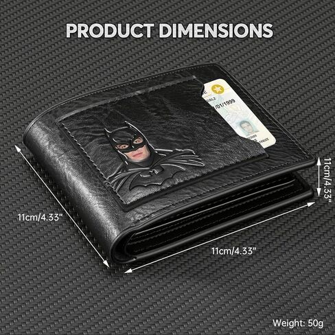 محفظة AMARONE الجلدية الخفاش للرجال هدية عيد الحب له هدية شخصية للزوج هدايا عيد ميلاد فريدة من نوعها أفضل للذكرى السنوية | معرف البطل مع قناع البطل الخارق المعدني ثلاثي الأبعاد (ثنائي الطي) in Kuwait