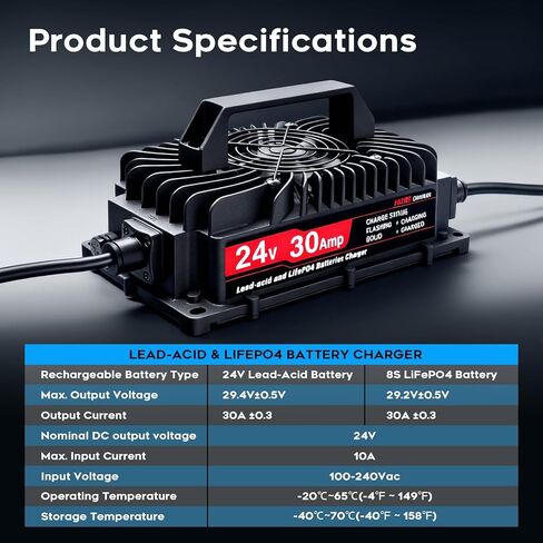 24V 30A Lithium Battery Charger for 29.2V LiFePO4 and Lead-Acid, for Forklift, Golf Cart, Floor Scrubbers, RV, Boat and Pallet Jack, with Anderson Plug in Kuwait