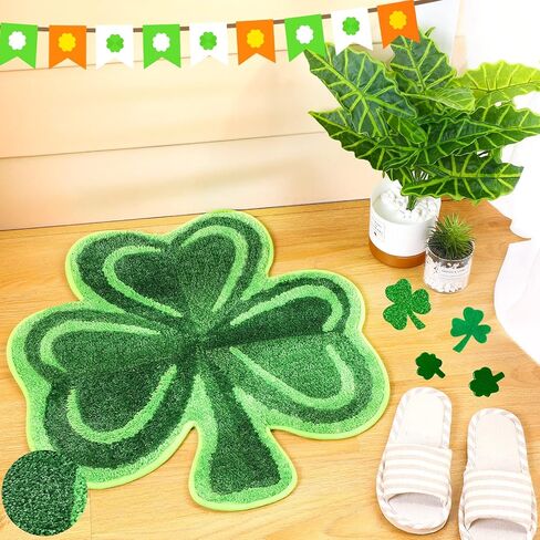 سجاد حمام Cindeer St Patricks Day Shamrock Lucky Shamrocks Clover مزخرف ممسحة مطبخ قابلة للغسل، سجادة مريحة غير قابلة للانزلاق، سجادة دش ديكور غرفة النوم (نمط مطابقة الألوان، 23.6 × 25.2 بوصة) in Kuwait