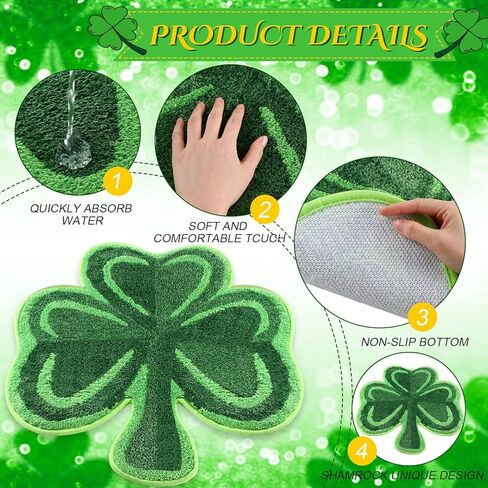 سجاد حمام Cindeer St Patricks Day Shamrock Lucky Shamrocks Clover مزخرف ممسحة مطبخ قابلة للغسل، سجادة مريحة غير قابلة للانزلاق، سجادة دش ديكور غرفة النوم (نمط مطابقة الألوان، 23.6 × 25.2 بوصة) in Kuwait