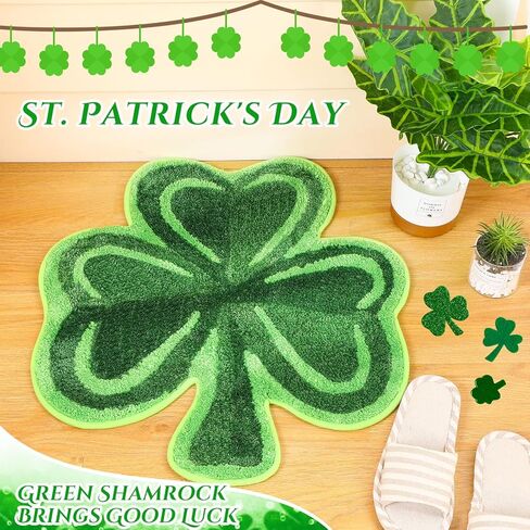 سجاد حمام Cindeer St Patricks Day Shamrock Lucky Shamrocks Clover مزخرف ممسحة مطبخ قابلة للغسل، سجادة مريحة غير قابلة للانزلاق، سجادة دش ديكور غرفة النوم (نمط مطابقة الألوان، 23.6 × 25.2 بوصة) in Kuwait
