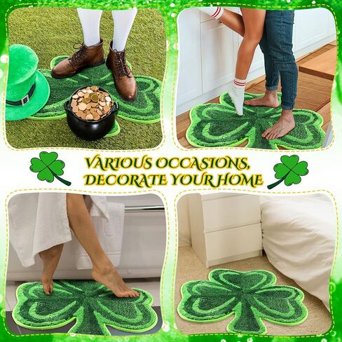 سجاد حمام Cindeer St Patricks Day Shamrock Lucky Shamrocks Clover مزخرف ممسحة مطبخ قابلة للغسل، سجادة مريحة غير قابلة للانزلاق، سجادة دش ديكور غرفة النوم (نمط مطابقة الألوان، 23.6 × 25.2 بوصة) in Kuwait
