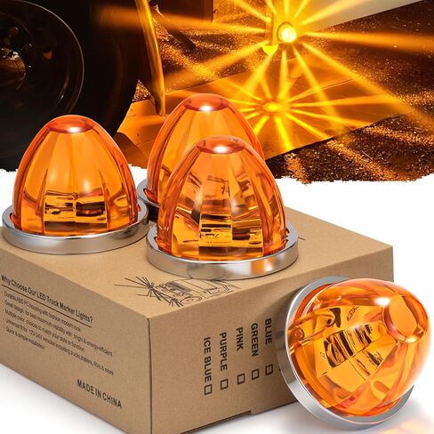 4Pcs Amber Watermelon LED Marker Lights Strobe & Constant Dual Function Side Marker Clearance Tail Top Cap Roof Lights 12-24V for Trailer Truck Heavy-duty Truck Bus Van Kenworth Peterbilt Freightliner in Saudi Arabia