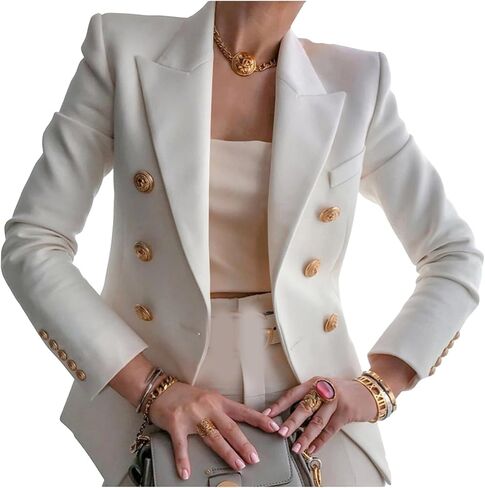 YMING Womens Double Breasted Long Sleeve Blazer Lapel Open Front Jacket Solid Color Work Office Coats with Pockets in Saudi Arabia