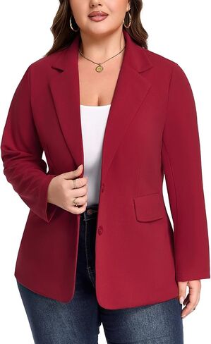 Plus Size Casual Blazers for Curvy Women Button Front Long Sleeve Work Office Blazer Jacket Pockets in Saudi Arabia