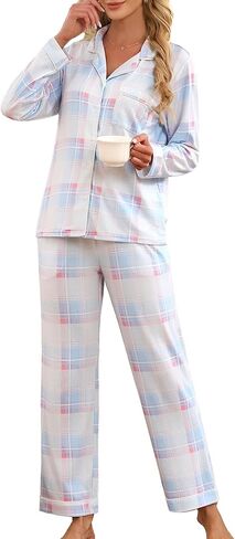 HEARTNICE Women's Plaid Pajama Set – Soft & Cozy Long Sleeve Button-Down Sleepwear in Saudi Arabia