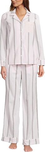 Lands' End Women's Cotton Poplin 2 Piece Pajama Set - Long Sleeve Top and Pants in Saudi Arabia