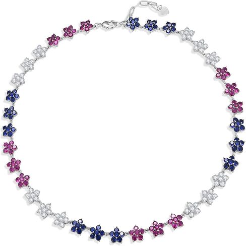 قلادة التنس الوطنية باللونين الأحمر والأبيض والأزرق للنساء، قلادة نحاسية من الزركونيا المكعبة (CZ) بألوان علم الولايات المتحدة الأمريكية، تصميم زهر على شكل نجمة، هدية الرابع من يوليو in Kuwait