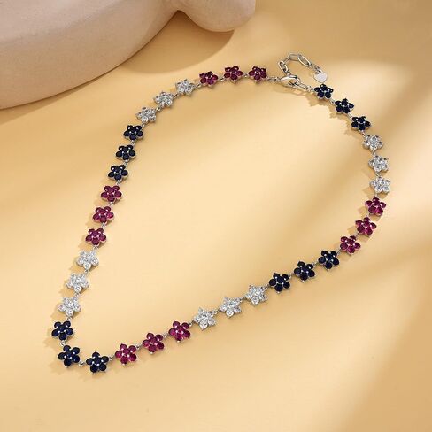 قلادة التنس الوطنية باللونين الأحمر والأبيض والأزرق للنساء، قلادة نحاسية من الزركونيا المكعبة (CZ) بألوان علم الولايات المتحدة الأمريكية، تصميم زهر على شكل نجمة، هدية الرابع من يوليو in Kuwait