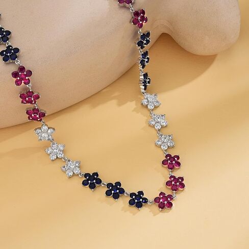 قلادة التنس الوطنية باللونين الأحمر والأبيض والأزرق للنساء، قلادة نحاسية من الزركونيا المكعبة (CZ) بألوان علم الولايات المتحدة الأمريكية، تصميم زهر على شكل نجمة، هدية الرابع من يوليو in Kuwait