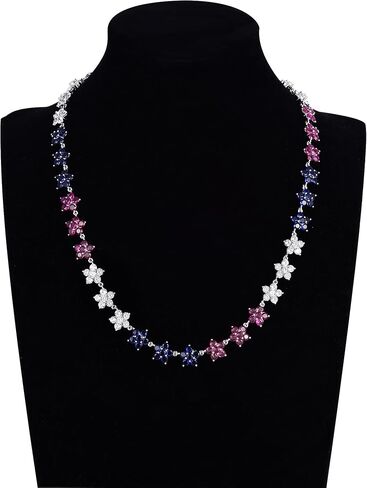 قلادة التنس الوطنية باللونين الأحمر والأبيض والأزرق للنساء، قلادة نحاسية من الزركونيا المكعبة (CZ) بألوان علم الولايات المتحدة الأمريكية، تصميم زهر على شكل نجمة، هدية الرابع من يوليو in Kuwait