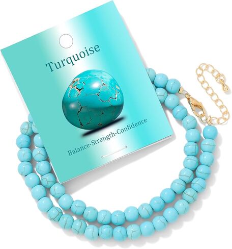 Turquoise Natural Stone Necklace for Women 4mm Handmade Crystal Choker Bead Necklace Gemstone Necklace Healing Crystal Jewelry for Women in Kuwait