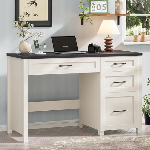 Vabches Farmhouse 47" Executive Desk, Computer Desk with File Drawer and Charging Station, Workstation for Home Office, Study,(Black). in Kuwait