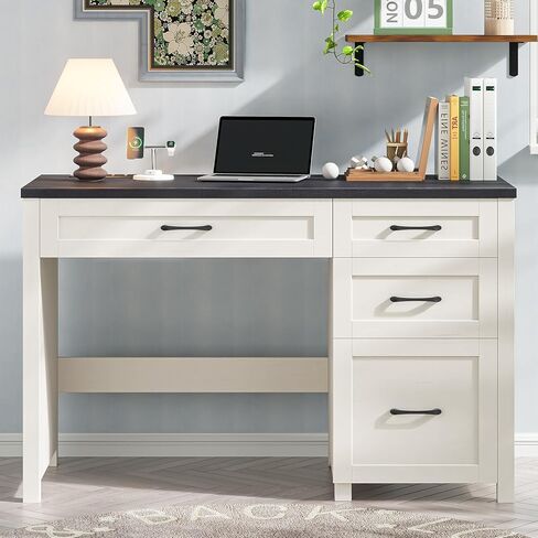 Vabches Farmhouse 47" Executive Desk, Computer Desk with File Drawer and Charging Station, Workstation for Home Office, Study,(Black). in Saudi Arabia