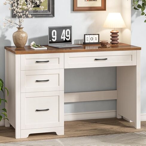 Vabches Farmhouse 47" Executive Desk, Computer Desk with File Drawer and Charging Station, Workstation for Home Office, Study,(Black). in Saudi Arabia