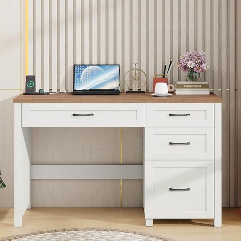 Vabches Farmhouse 47" Executive Desk, Computer Desk with File Drawer and Charging Station, Workstation for Home Office, Study,(Black). in Saudi Arabia