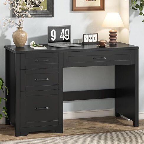 Vabches Farmhouse 47" Executive Desk, Computer Desk with File Drawer and Charging Station, Workstation for Home Office, Study,(Black). in Saudi Arabia