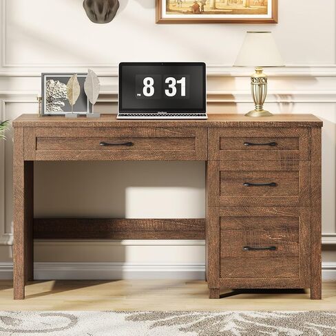 Vabches Farmhouse 47" Executive Desk, Computer Desk with File Drawer and Charging Station, Workstation for Home Office, Study,(Black). in Saudi Arabia