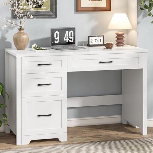 Vabches Farmhouse 47" Executive Desk, Computer Desk with File Drawer and Charging Station, Workstation for Home Office, Study,(Black). in Saudi Arabia