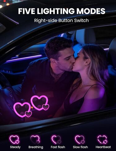 ضوء LED على شكل قلب يعمل بالطاقة الشمسية لتزيين السيارة، قطعتان من أضواء القلب المحيطة LED للسيارة الوردية، 5 أوضاع قابلة للشحن لاسلكيًا على شكل قلب ضوء نيون LED، ملحقات سيارة لطيفة، هدية رومانسية in Kuwait